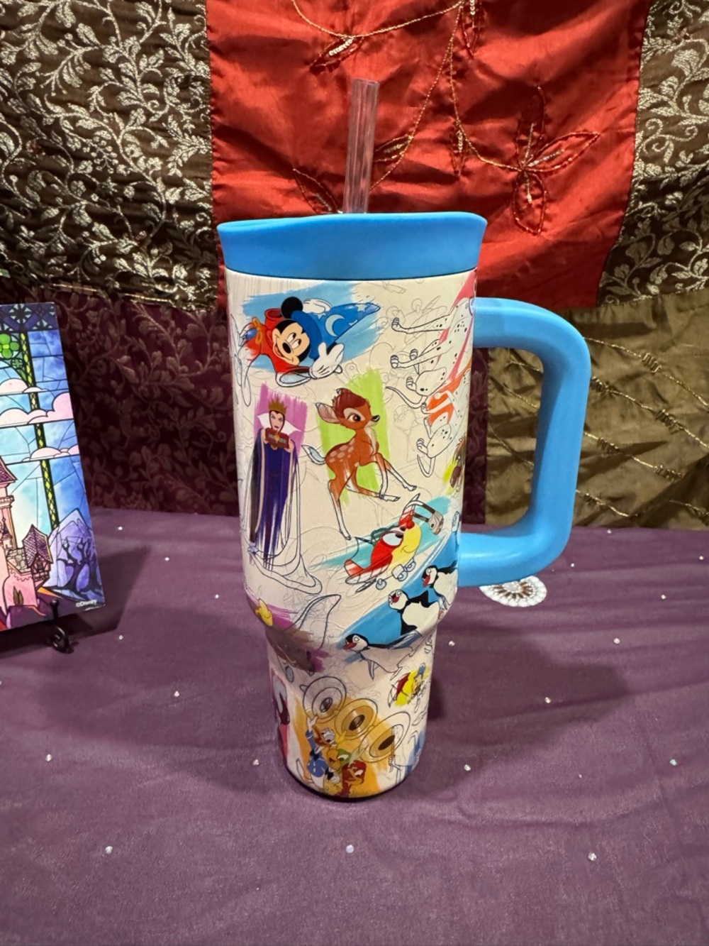Disney Multicharacter Travel Tumbler with Blue Handle and Lid